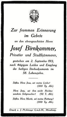 Moosburg, Sterbebildchen Josef Birnkammer 1913
