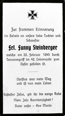 Moosburg Sterbebildchen Fanny Steinberger, 1945
