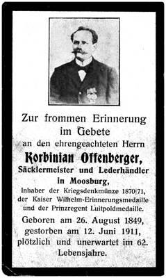 Moosburg, Sterbebildchen Korbinian Offenberger 1911
