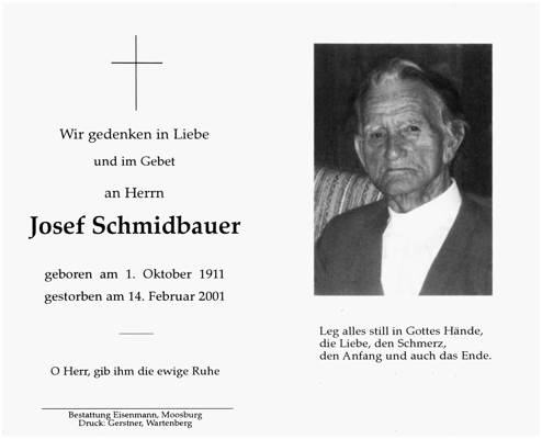 Sterbebildchen Josef Schmidbauer, *1911 †2001