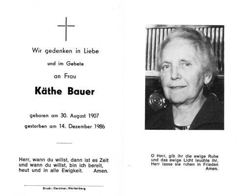 Sterbebildchen Kthe Bauer, *1907 †1986