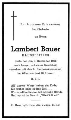 Sterbebildchen Lambert Bauer, *1893 †1963