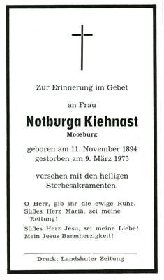 Sterbebildchen Notburga Kiehnast, *1894 †1975