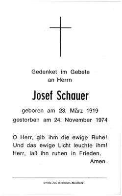 Sterbebildchen Josef Schauer, *1919 †1974