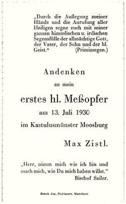 Andenken an die erste hl. Messe von Max Zistl  13.�Juli�1930