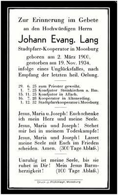 Moosburg, Johann Evang. Lang, Stadtpfarr-Kooperator von 1932 bis 1934