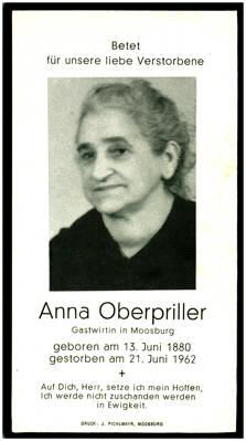 Sterbebildchen Anna Oberpriller, *1880 †1962