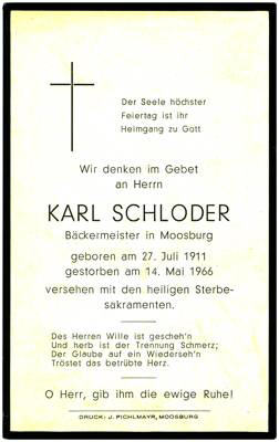 Sterbebildchen Karl Schloder, *1911 †1966