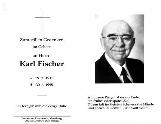 Sterbebildchen Karl Fischer, *1915 †1998