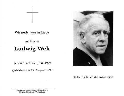 Sterbebildchen Ludwig Weh, *1909 †1999