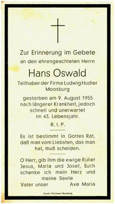 Sterbebildchen Hans Oswald *1912 †1955