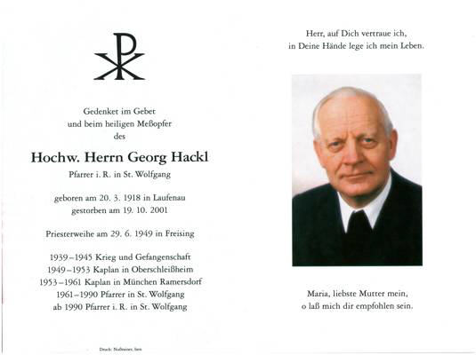 Sterbebildchen H.H. Georg Hackl, *1918 †2001