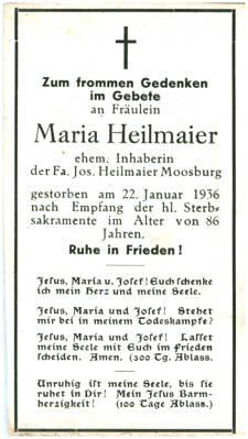 Sterbebildchen Maria Heilmaier *1850 †1936