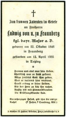 Sterbebildchen Ludwig von und zu Fraunberg *1846 †1935