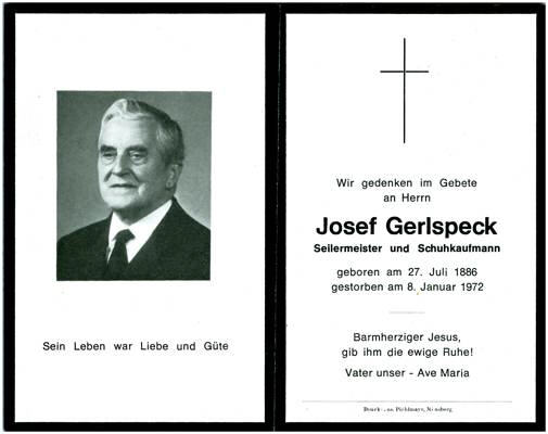 Sterbebildchen Josef Gerlspeck, *1886 †1972