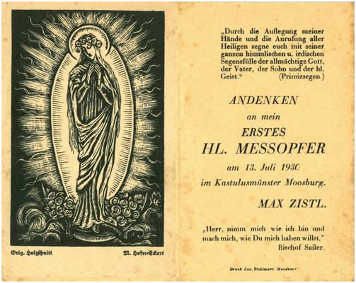 Andenken an die erste hl. Messe von Max Zistl  13.�Juli�1930