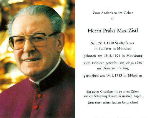 Sterbebildchen Prlat Max Zistl, 1983 Innenseite