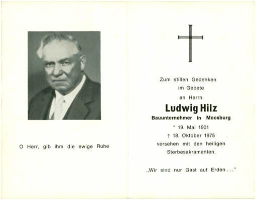 Sterbebildchen Ludwig Hilz, *1901 †1975