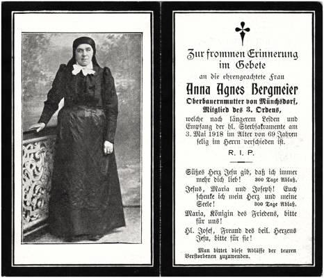 Sterbebildchen Anna Agnes Bergmeier *1849 †1918
