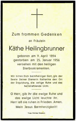 Sterbebildchen Kthe Heilingbrunner *1894 †1956