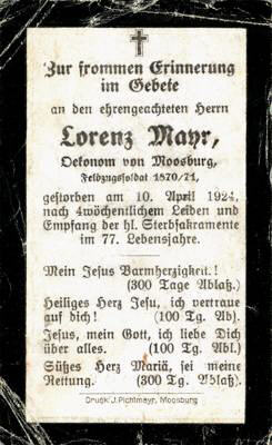 Sterbebildchen Lorenz Maier, *1847 †1924