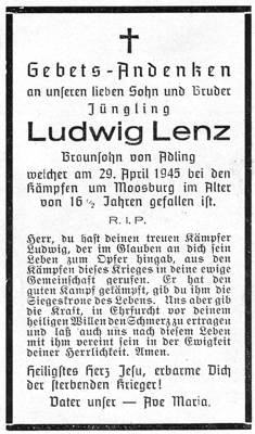 Sterbebildchen Ludwig Lenz *1928 †29.04.1945