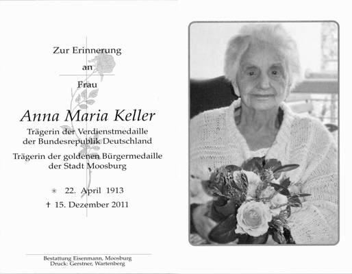 Sterbebildchen Anna Maria Keller, *1913 †2011
