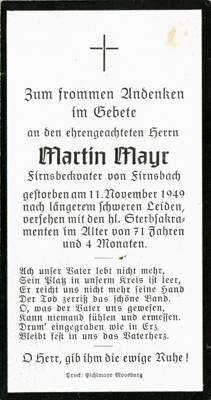 Sterbebildchen Martin Mayr, *1878 1949