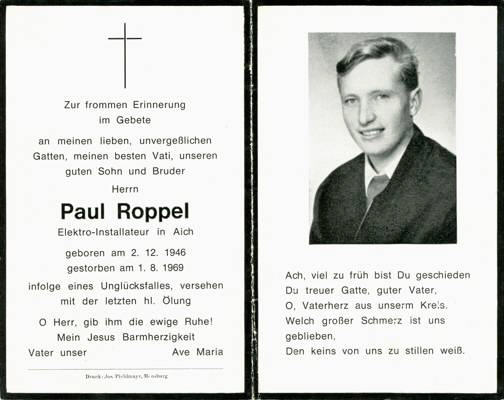 Sterbebildchen Paul Roppel, *1946 †1969