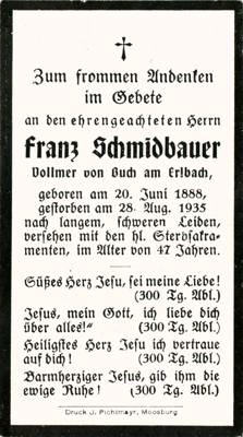 Sterbebildchen Franz Schmidbauer, *1988 †1935