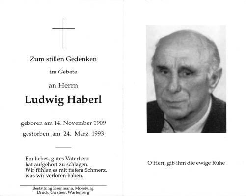 Sterbebildchen Ludwig "Wigg" Haberl, *1909 †1993