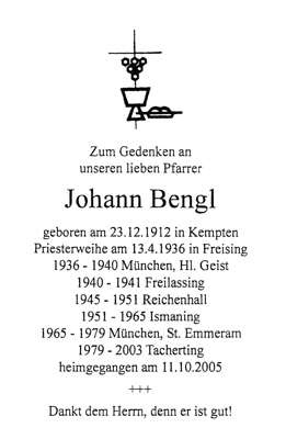 Sterbebildchen Johann Bengl, *1912 †2005