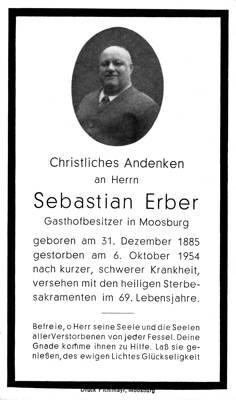 Sterbebildchen Sebastian Erber, *1865 †1954