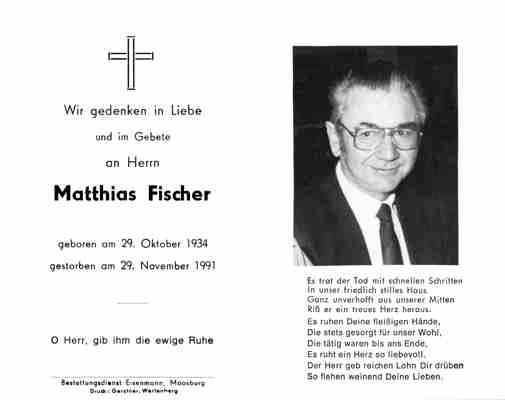 Sterbebildchen Matthias Fischer, *1934 †1991