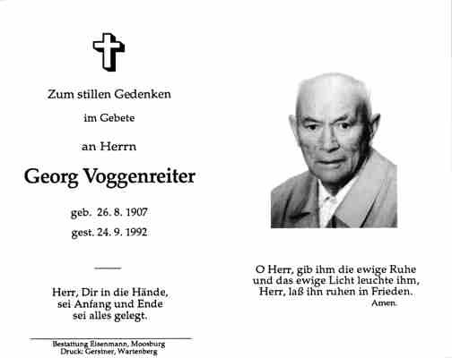 Sterbebildchen Georg Voggenreiter, *1907 †1992