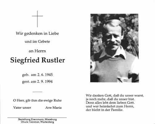 Sterbebildchen Siegfried Rustler, *1945 †1994