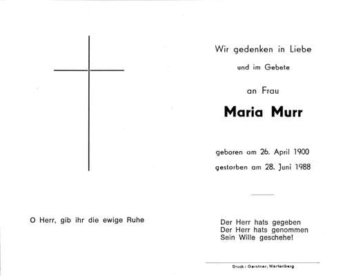 Sterbebildchen Maria Murr, *1900 †1988