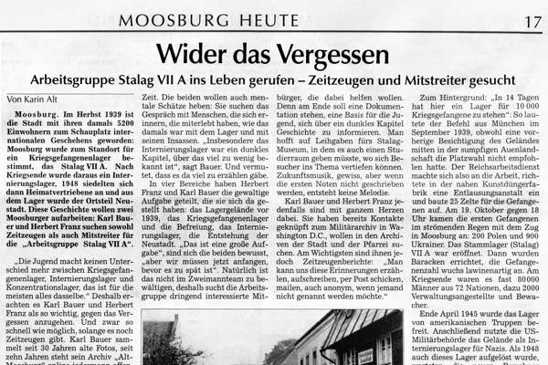 Arbeitsgruppe Stalag VIIA ins Leben gerufen, aus der MZ vom 14.07.2012