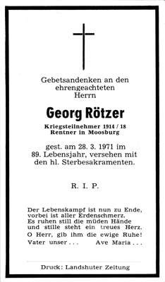 Sterbebildchen Georg Rtzer, *1882 †1971
