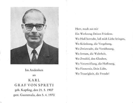 Sterbebildchen Graf Karl von Spreti, *1907 †1970