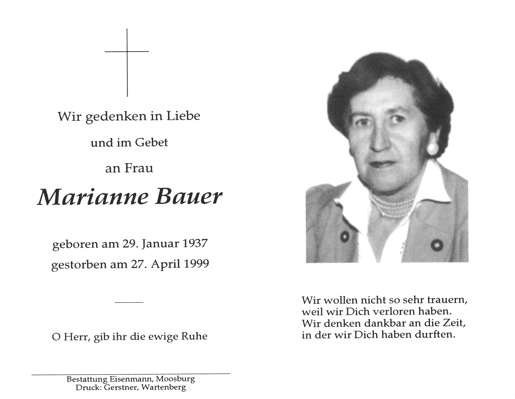 Sterbebildchen Marianne Bauer, *1937 †1999