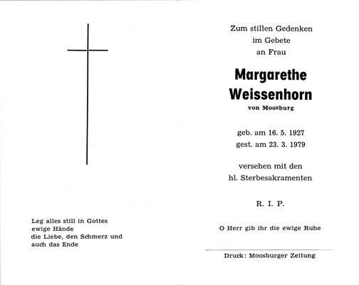 Sterbebildchen Margarethe Weissenhorn, *1927 1979