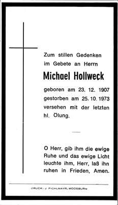 Sterbebildchen Michael Hollweck, *1907 †1973