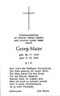 Sterbebildchen Georg Maier, *1909 †1975
