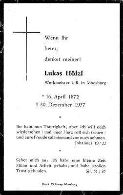 Sterbebildchen Lukas Hlzl  *1872 †1957