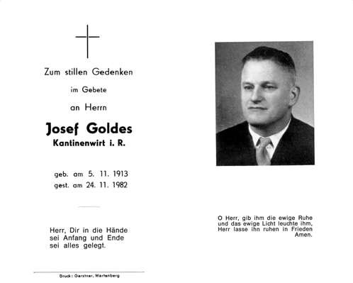 Sterbebildchen Josef Goldes, *1913 1982