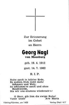 Sterbebildchen Georg Nagl, *1912 †1982