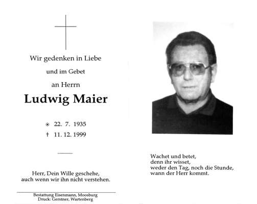 Sterbebildchen Ludwig Maier, *1935 †1999