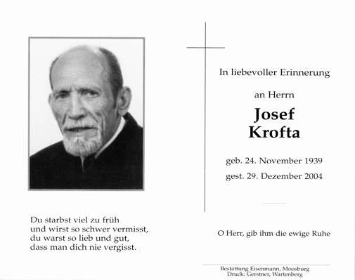 Sterbebildchen Josef Krofta, *1939 †2004