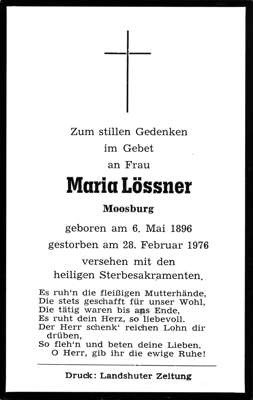 Sterbebildchen Maria Lssner, *1896 †1976